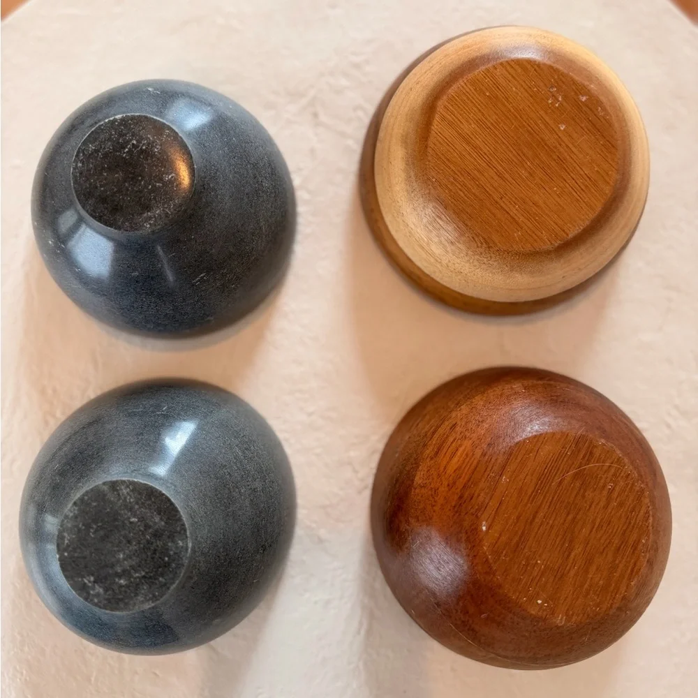 SOAPSTONE & WOOD ICE CREAM BOWL SET FREEZABLE BOWL INSULATING WOOD BOWL MODERN - Picture 7 of 9